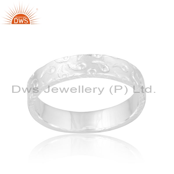 Sterling Silver White Ring With Swirling Engraved Mark