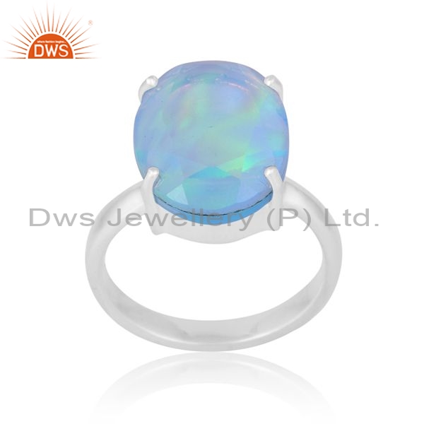 Sterling Silver White Ring With Arora Opal Oval Cut