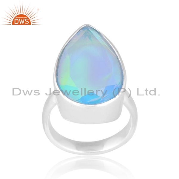 Sterling Silver White Ring With Arora Opal Pear Cut