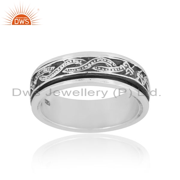 Sterling Silver Oxidised Ring With Loop Groove Designs