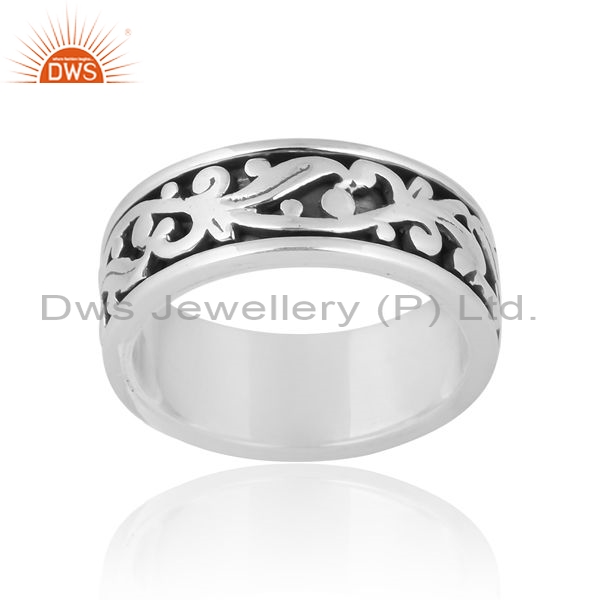 Sterling Silver Oxidised Ring With Floral Patterns