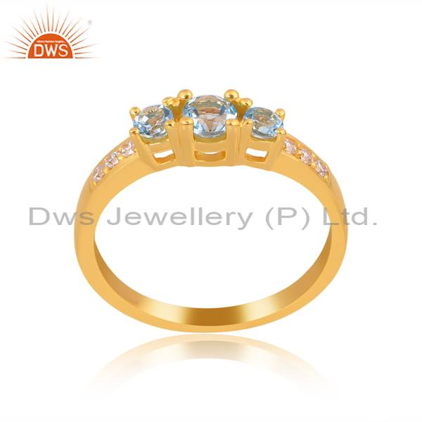 Gemstone Blue Topaz and Cubic Zirconia Gold Vermeil Ring