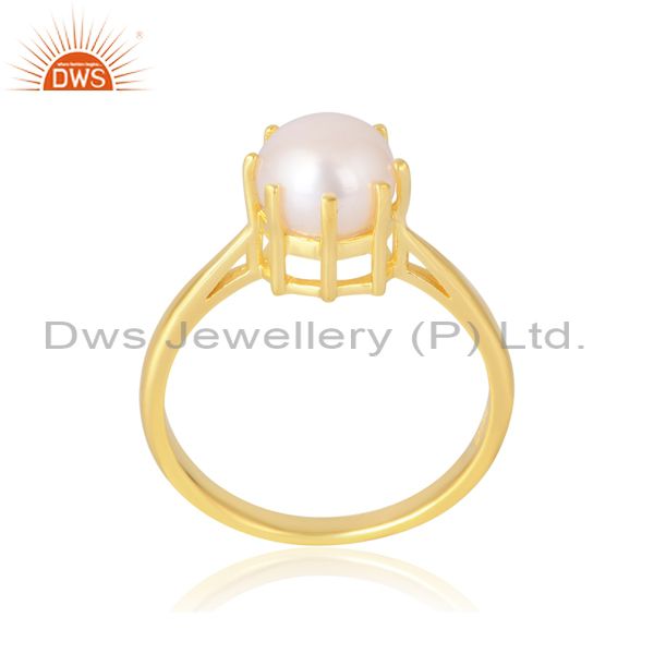 Elegant Sterling Silver And 18K Gold Plated Pearl Ring