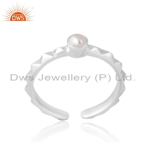 Hand Carved Silver Band In Pearl Round Cut Gift For Women