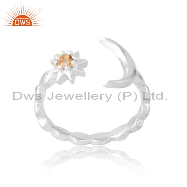Women Carved Band With Moon And Flower Citrine Stone Design