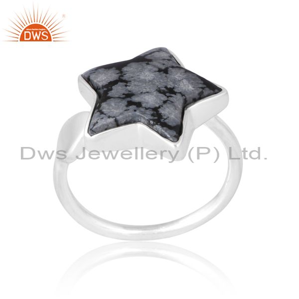 Sterling Silver Unisex Star Ring In Snowflake Obsidian