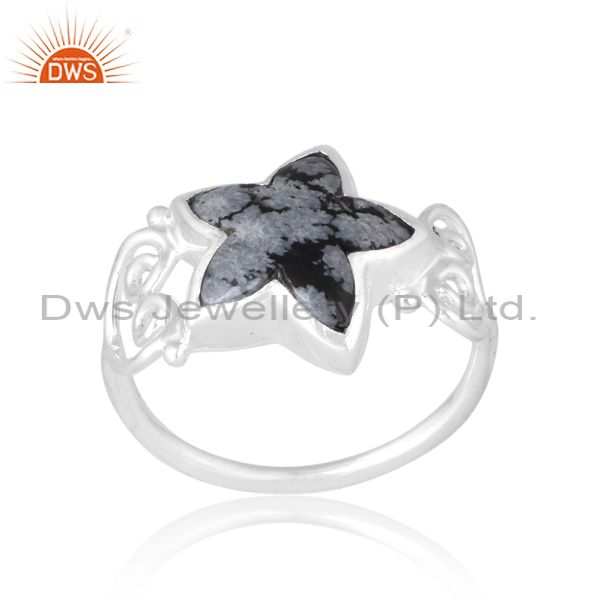 Women's Star Shaped Side Design Ring In Snowflake Obsidian