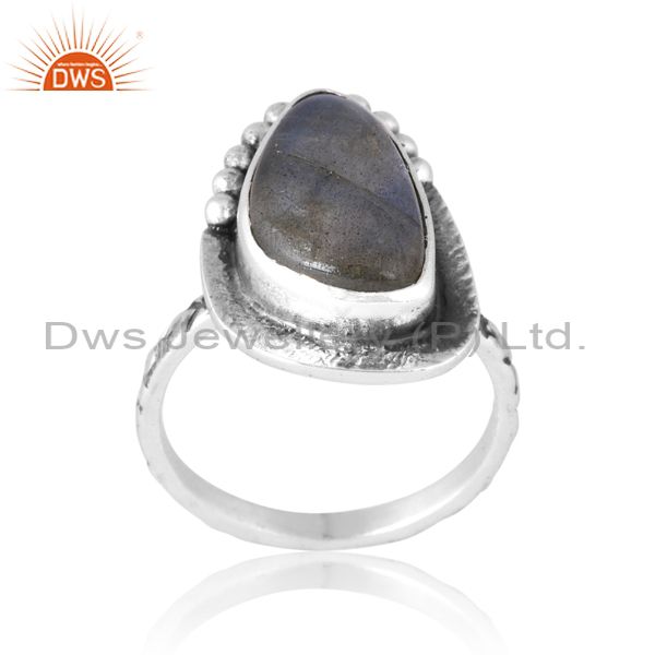 Gorgeous Oxidized Unshape Ring With Pita Wire Labradorite