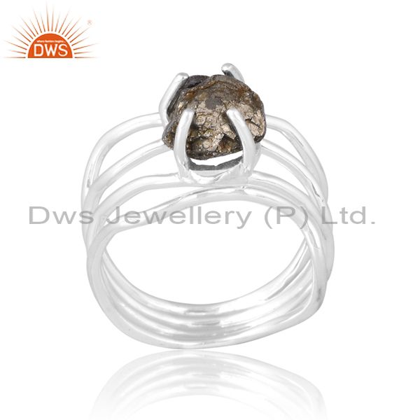 Triple Layer Women'S Ring Silver With Prong Set Pyrite Stone