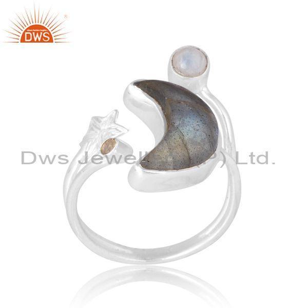 Sterling Silver White Labradorite Cushion Moon Ring For Her