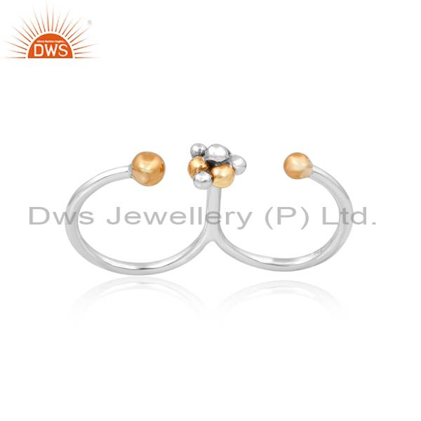 Gold & White Silver Two Finger Ring: Elegant & Modern Design