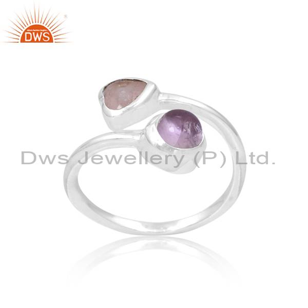 Stunning Dual Gems Ring: Pink Amethyst & Heart Rose Quartz