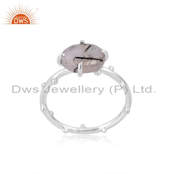 Exquisite Silver Engagement Ring: Black Rutile