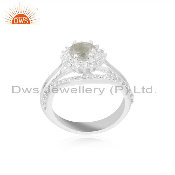 Green Amethyst & Cubic Zirconia Handcrafted Ring