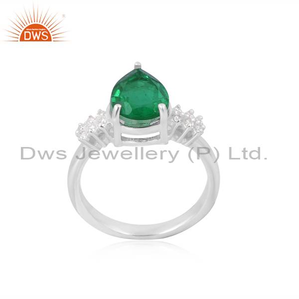 Exquisite CZ Ring with Doublet Emerald Quartz