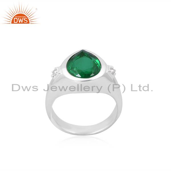 Exquisite CZ Doublet Ring with Zambian Emerald Quartz