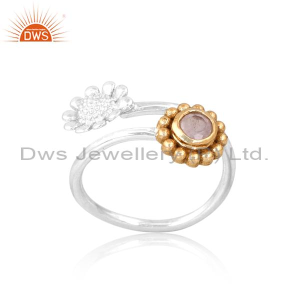 Silver Finger Ring with Rose Quartz for Engagement