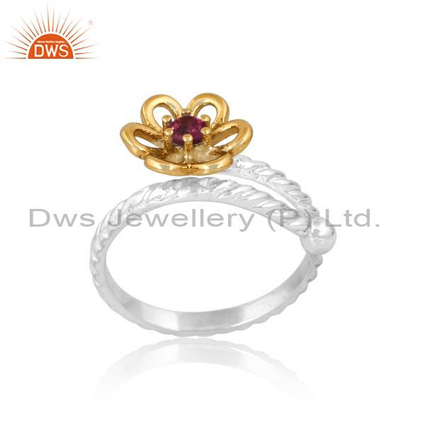 Gold Plated Floral Ring | Pink Topaz | Engage in Style