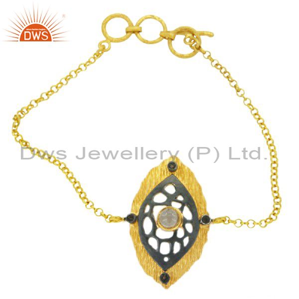 14k yellow gold plated sterling silver smoky quartz designer chain bracelet