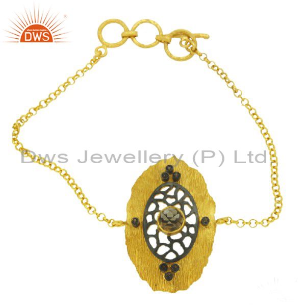 18k yellow gold plated sterling silver smoky quartz gemstone chain bracelet