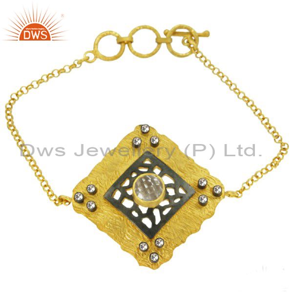 22k yellow gold plated sterling silver crystal quartz designer chain bracelet