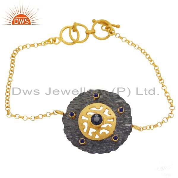 Lady 18k gold plated tourmaline sterling silver chain bracelet handmade charm