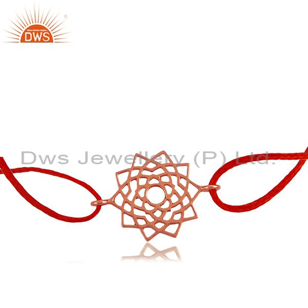 Rose gold plated plain silver red thread macrame bracelet manufacturer