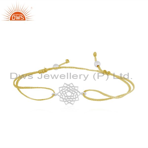 Yellow cord macrame fine sterling plain silver sahasrarara chakra bracelet