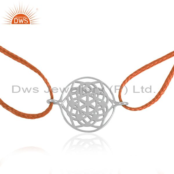 Adjustable orange cord 925 sterling silver chakra desing bracelet wholesale