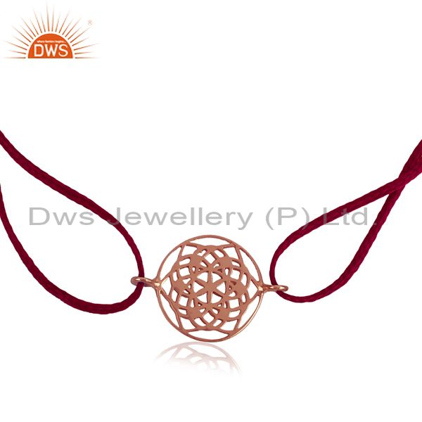 Adjustable red macrame 925 silver charm bracelet supplier from jaipur