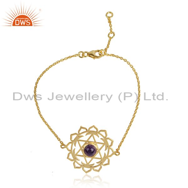 Chakra design gold plated silver amethyst gemstone chain bracelet