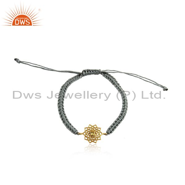 Handmade energy chakra gold on silver gray cord citrine cz bracelet