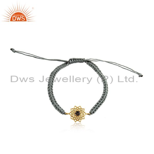 Handmade energy chakra gold on silver gray cord smoky cz bracelet