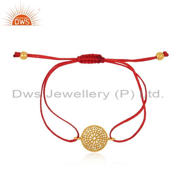 Filigree mandala design gold on silver 925 red cord bracelet