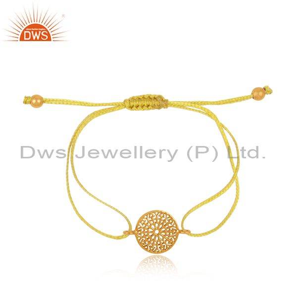 Filigree mandala design gold on silver 925 yellow cord bracelet
