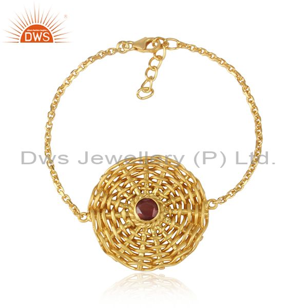 Garnet Set Gold On 925 Silver Woven Boho Chain Bracelet