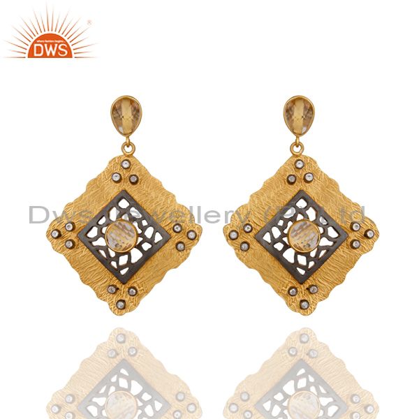 Indian Ethnic Crystal Quartz Drop Earrings Bridal Party Sterling Silver Jewelry