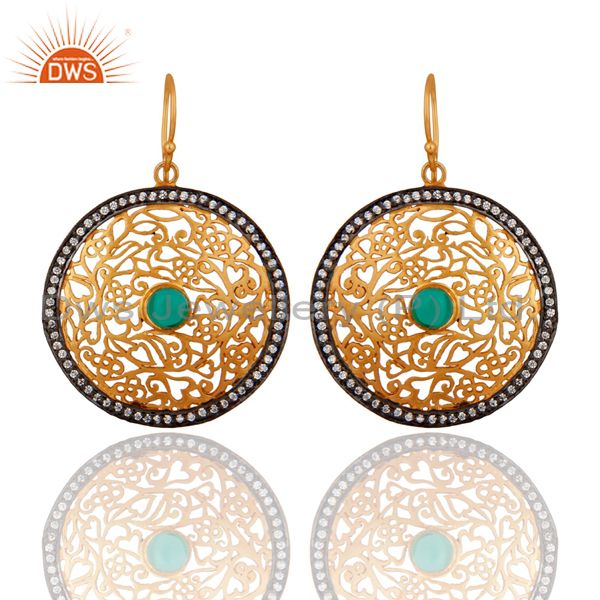 Gold Plated Ladies Sterling Silver Unique Filigree Designer White Zircon Earring