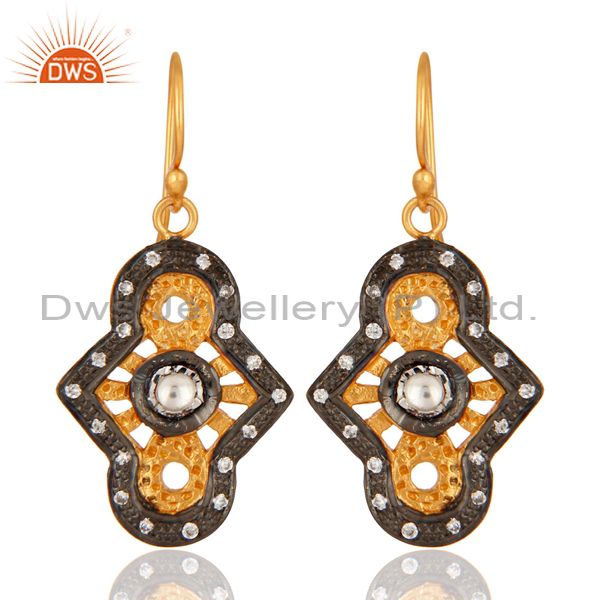 Designer Sterling Silver With Yellow Gold Plated Cubic Zirconia Earrings