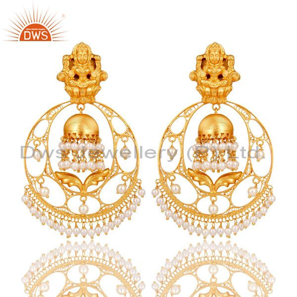 Traditional Bali Earrings 18k Gold Plated With Sterlinig Silver And Pearl