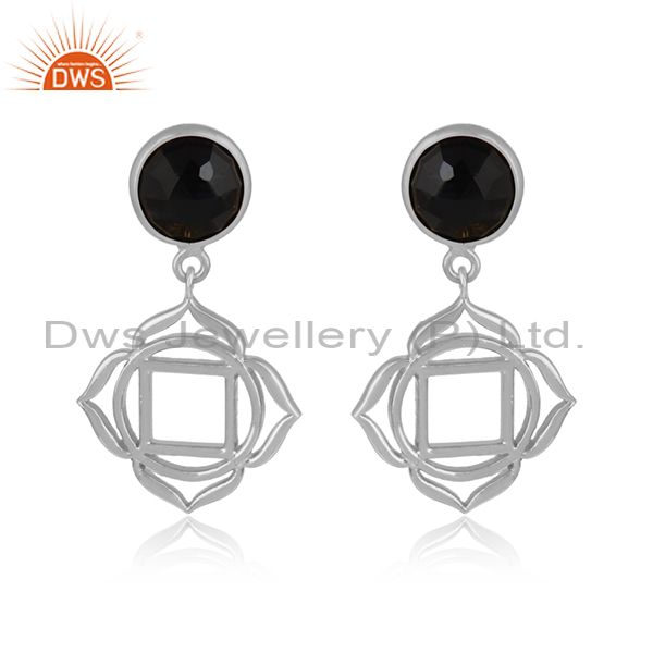 Holy root chakra earring in solid silver with natural black onyx