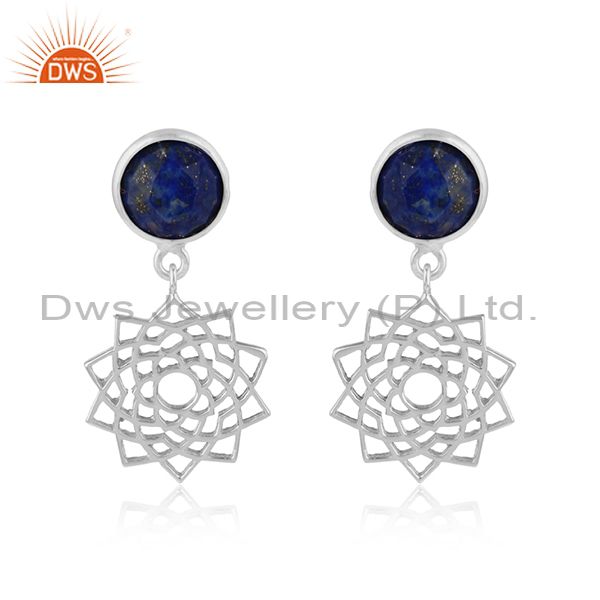 Designer crown chakra earring in solid silver with lapis