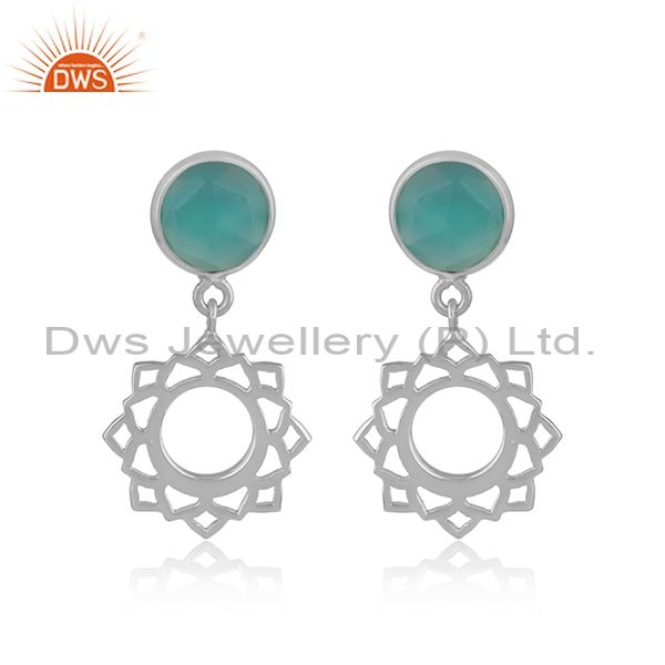 Designer heart chakra earring in silver 925 with aqua chalcedony