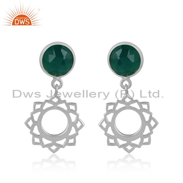 Designer heart chakra earring in silver 925 with green onyx