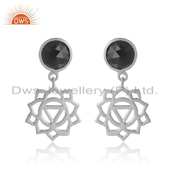 Solar plexus chakra earring in silver 925 with natural black onyx
