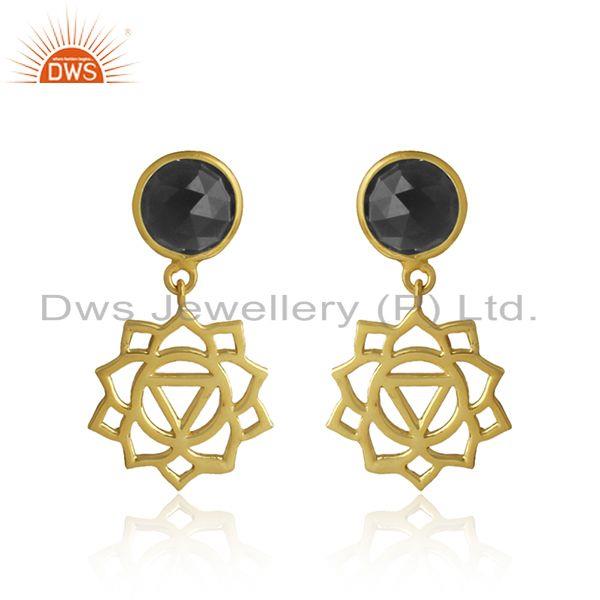 Solar plexus chakra earring in gold plated silver with black onyx
