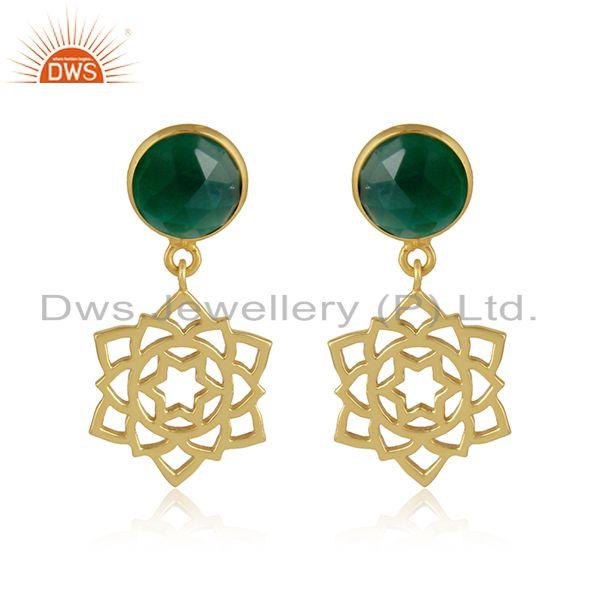 Solar plexus chakra earring in gold plated silver with green onyx