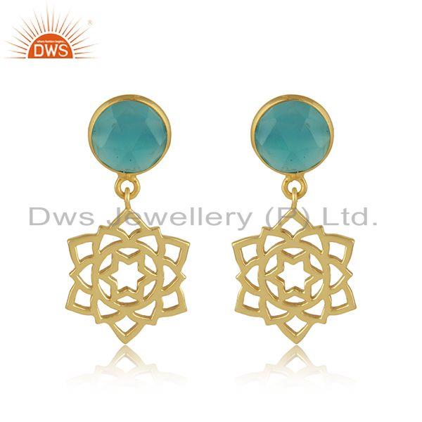Anahata earring in yellow gold on silver 925 with aqua chalcedony