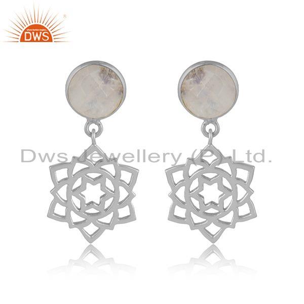 Designer anahata earring in solid silver 925 with rainbow moonstone