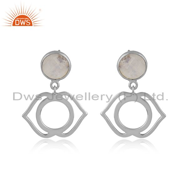 Designer ajna chakra earring in silver 925 with rainbow moonstone